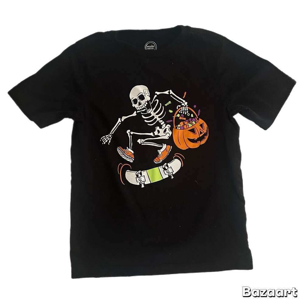 Wonder Nation Skeleton Skateboard Short Sleeve T-Shirt Boys Small 6-7 Black